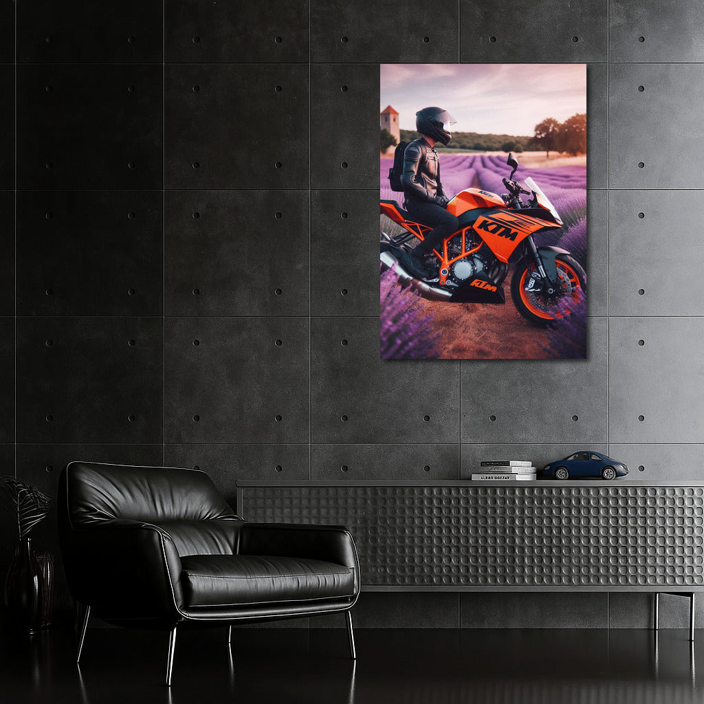 Roaring KTM in Lavender Fields: Adventure on Two Wheels