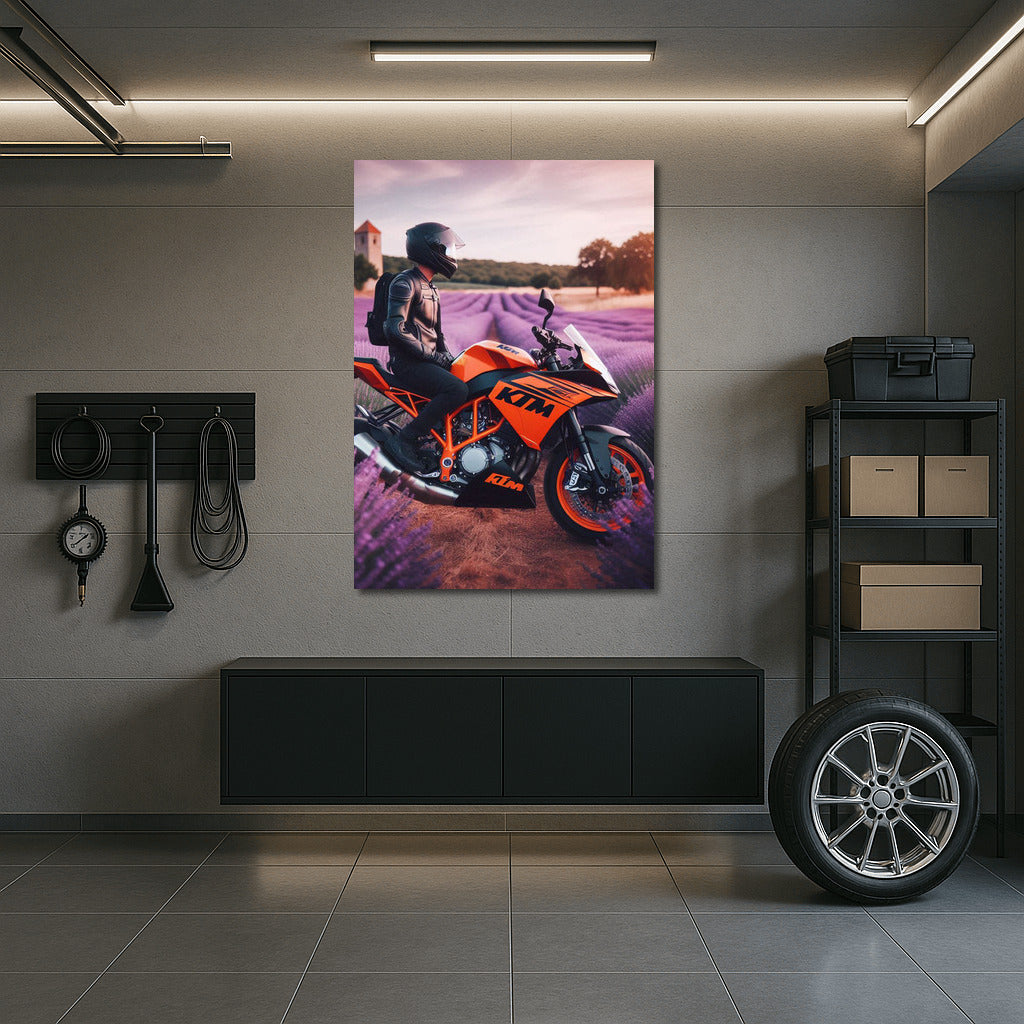 Roaring KTM in Lavender Fields: Adventure on Two Wheels