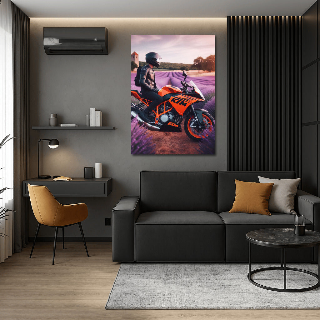 Roaring KTM in Lavender Fields: Adventure on Two Wheels