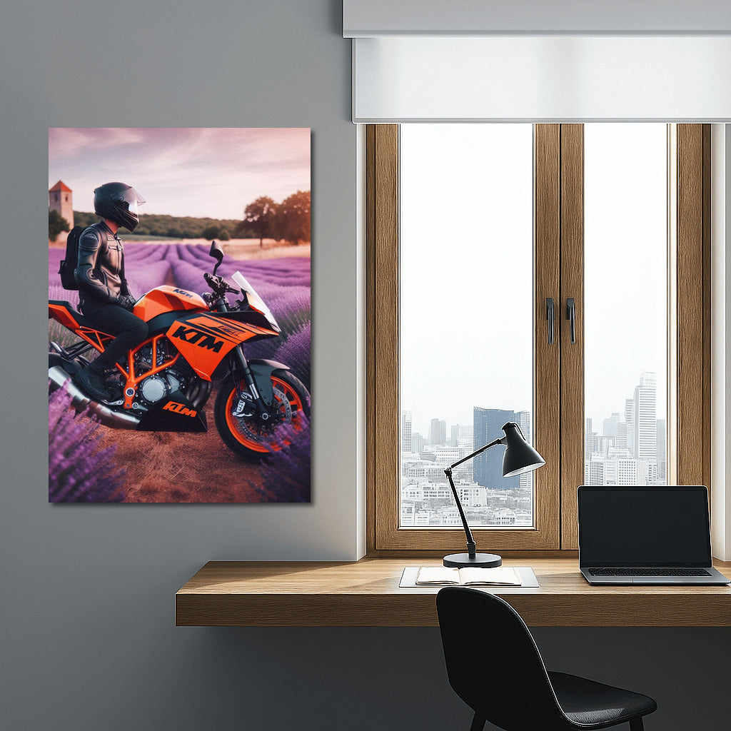 Roaring KTM in Lavender Fields: Adventure on Two Wheels
