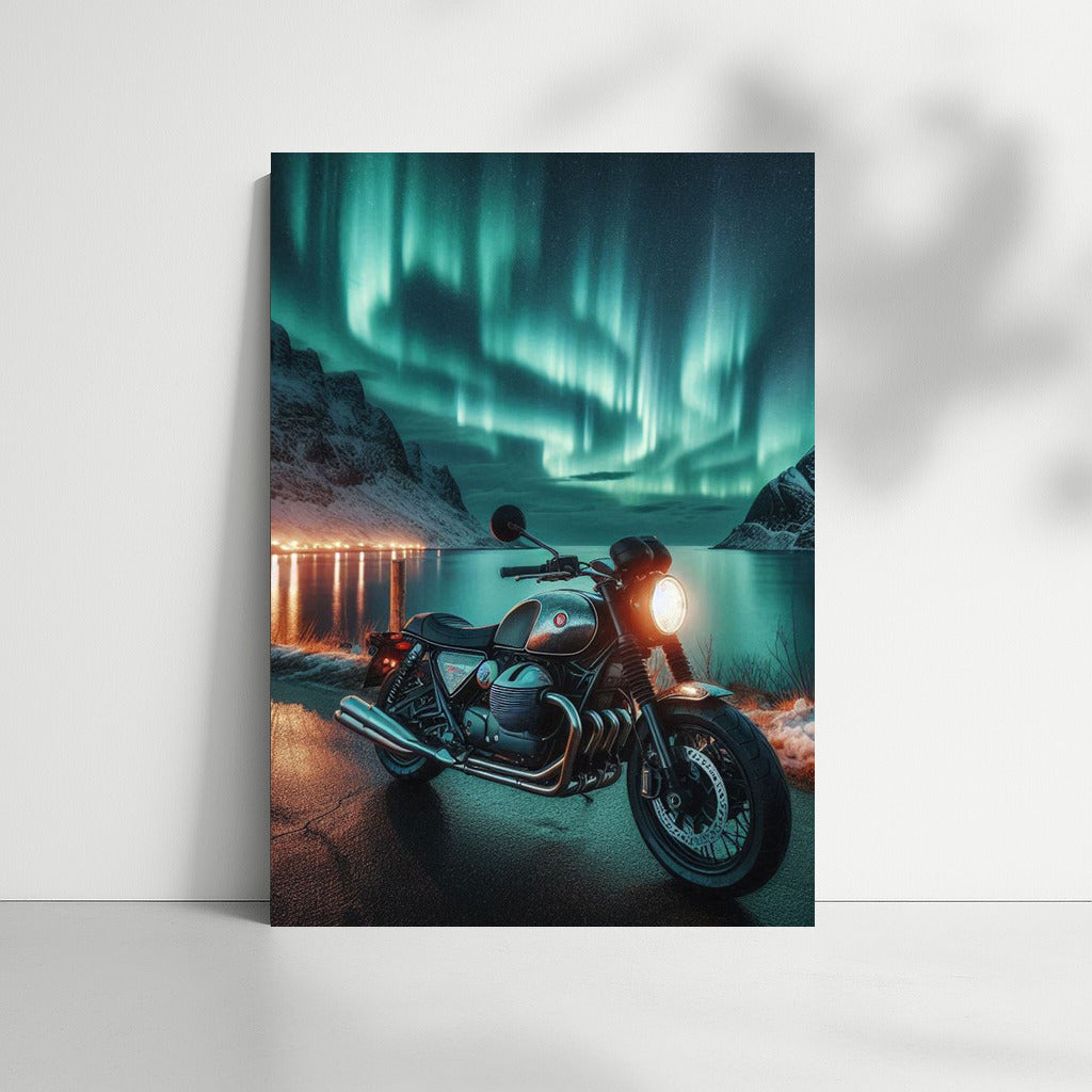 Moto Guzzi Under the Northern Lights: Adventure in the Night