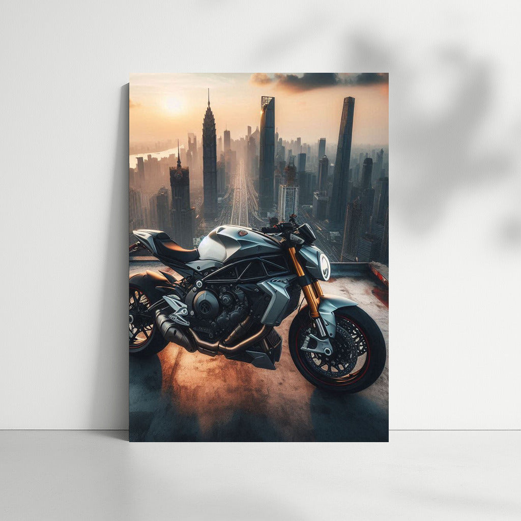 MV Agusta on Top of the City: Motorcycle on the Roof of a Skyscraper