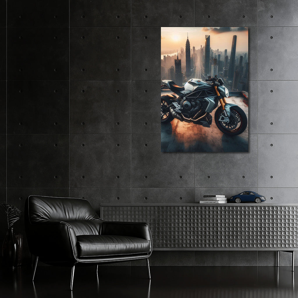 MV Agusta on Top of the City: Motorcycle on the Roof of a Skyscraper