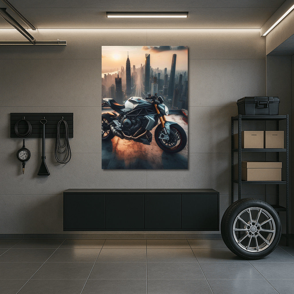 MV Agusta on Top of the City: Motorcycle on the Roof of a Skyscraper