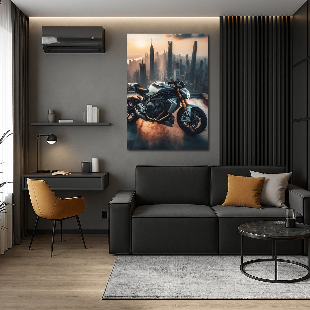 MV Agusta on Top of the City: Motorcycle on the Roof of a Skyscraper