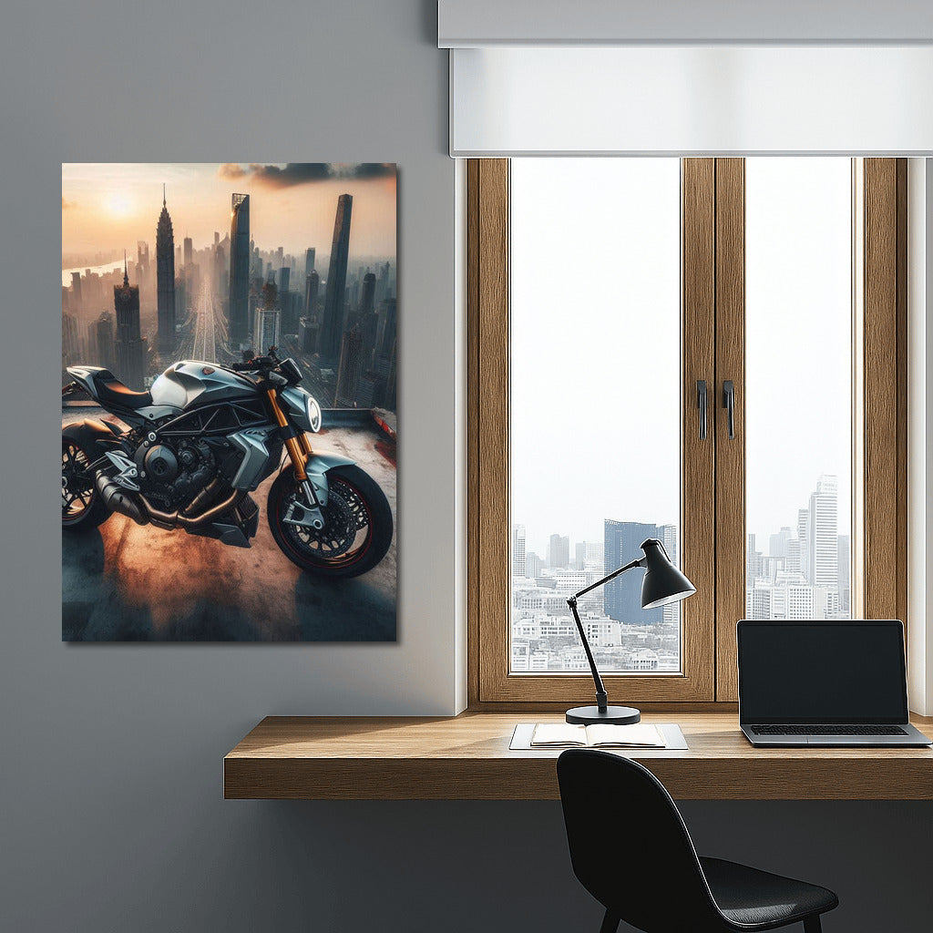 MV Agusta on Top of the City: Motorcycle on the Roof of a Skyscraper