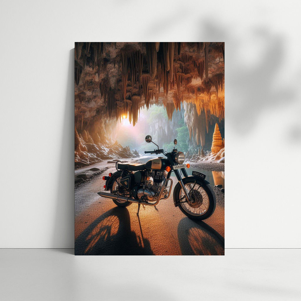 Royal Enfield in Caves: Motorcycle among Stalactites and Stalagmites