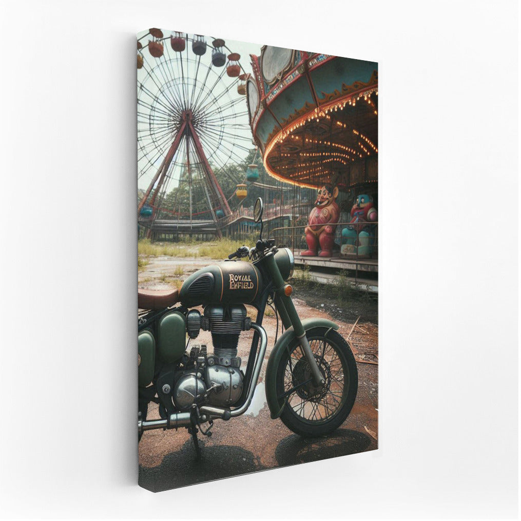 Royal Enfield at Forgotten Amusement Park: Fairground Lights Nostalgia