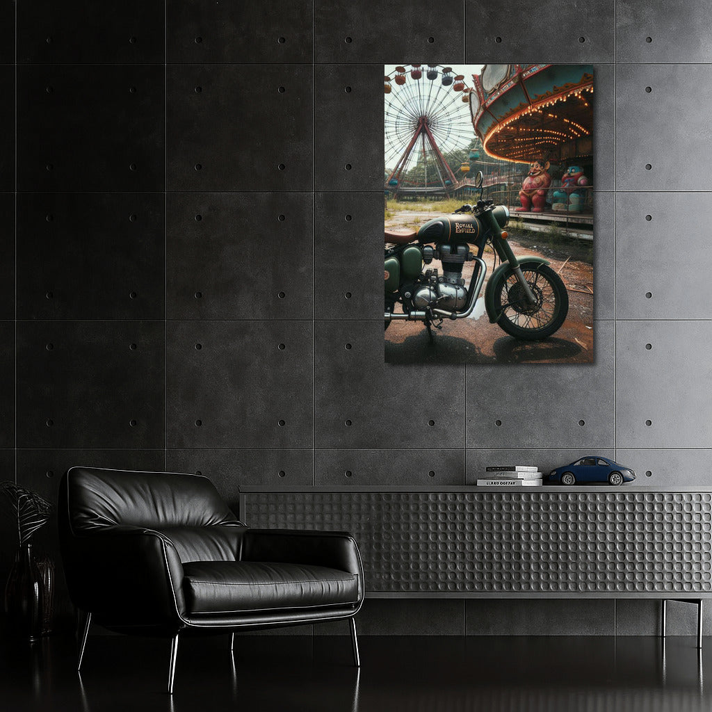 Royal Enfield at Forgotten Amusement Park: Fairground Lights Nostalgia