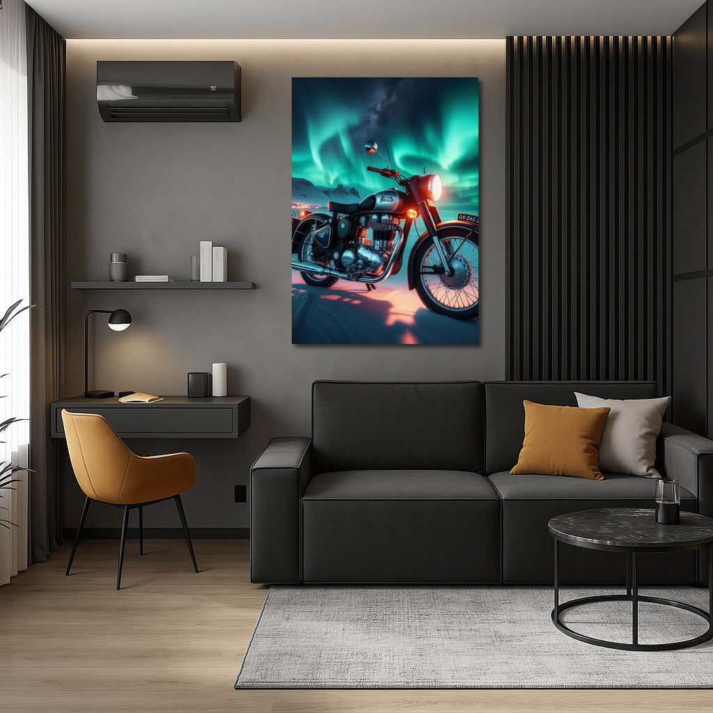 Royal Enfield under the Northern Lights: The Magic of Movement and Light
