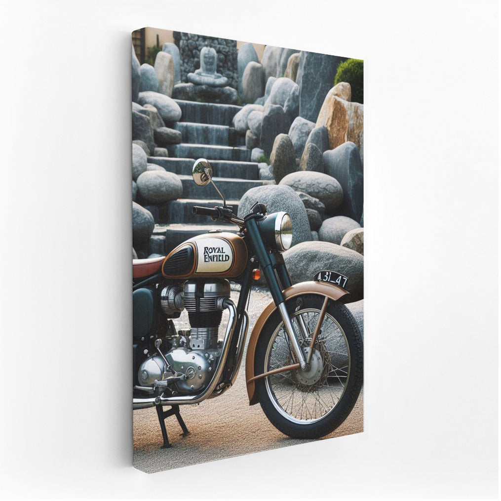 Royal Enfield: Vintage Motorcycle in Stone Garden