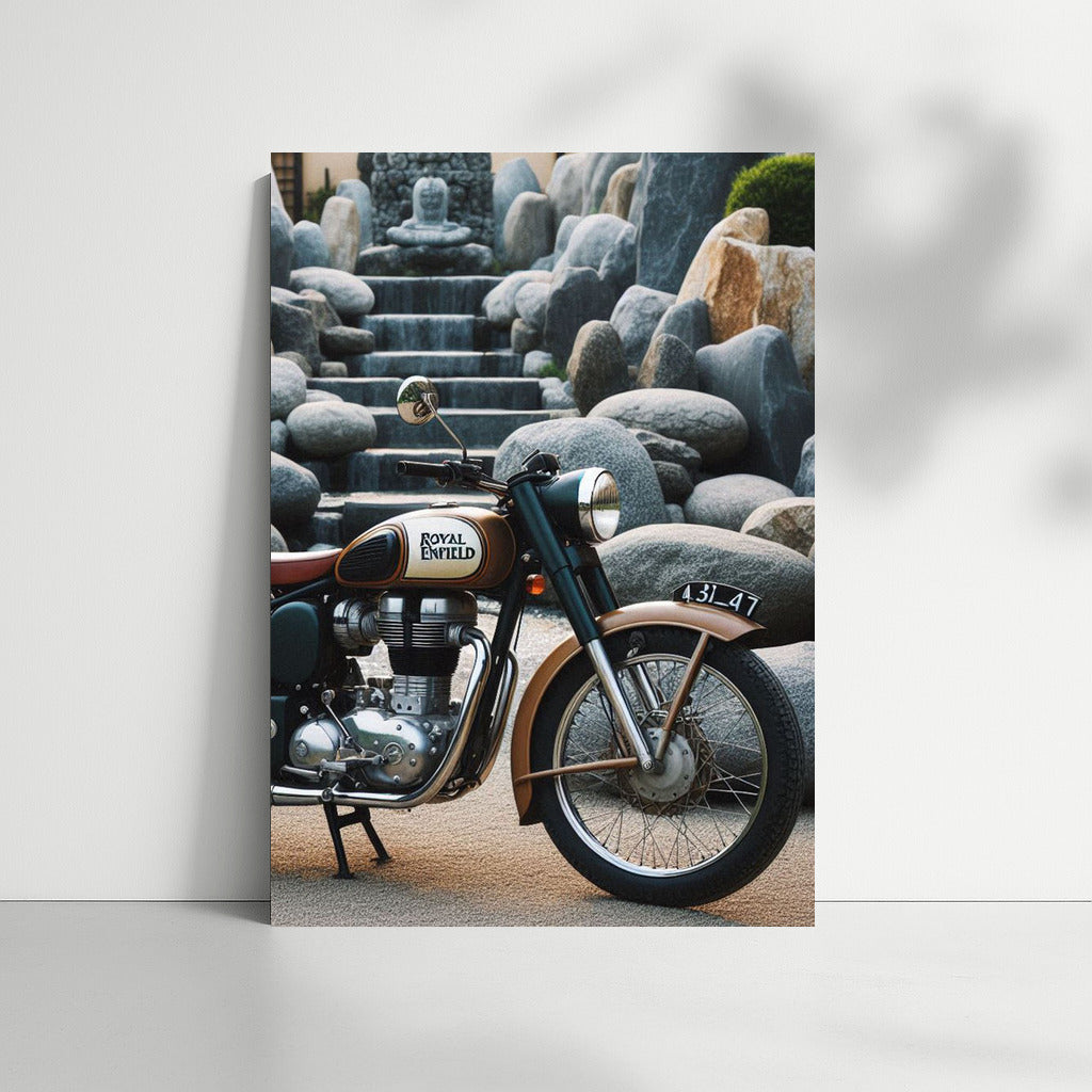 Royal Enfield: Vintage Motorcycle in Stone Garden
