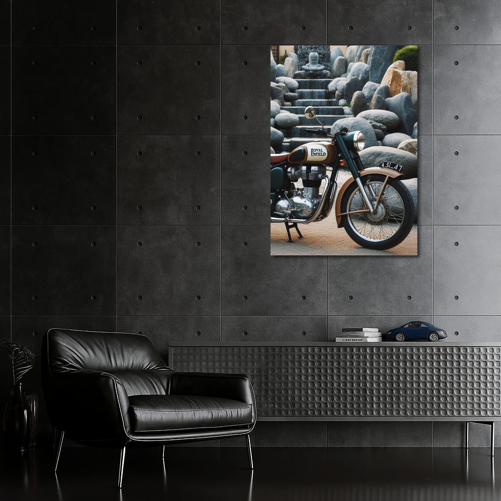 Royal Enfield: Vintage Motorcycle in Stone Garden