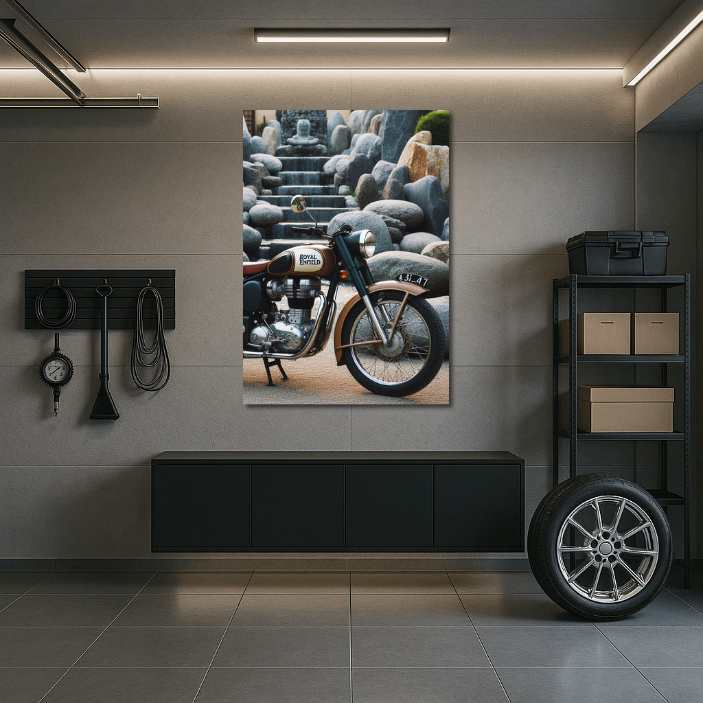 Royal Enfield: Vintage Motorcycle in Stone Garden