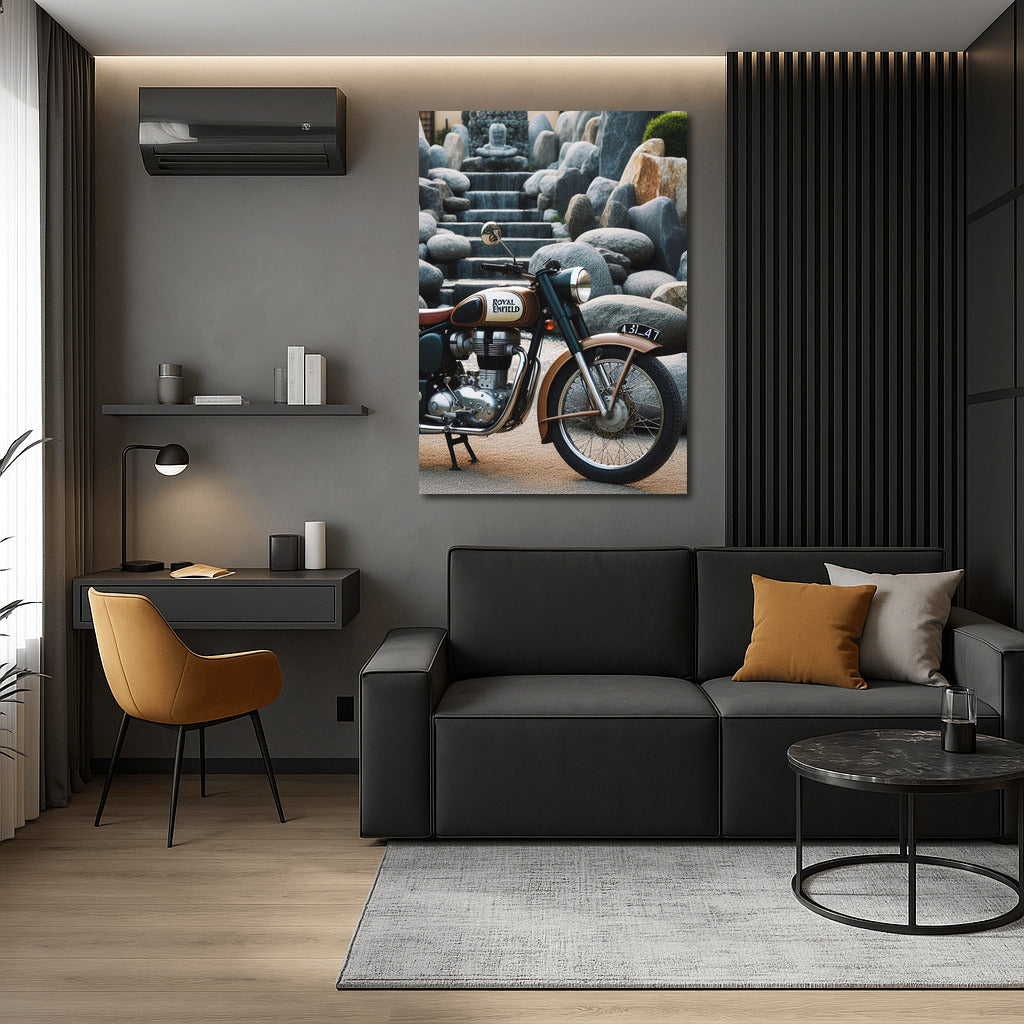 Royal Enfield: Vintage Motorcycle in Stone Garden