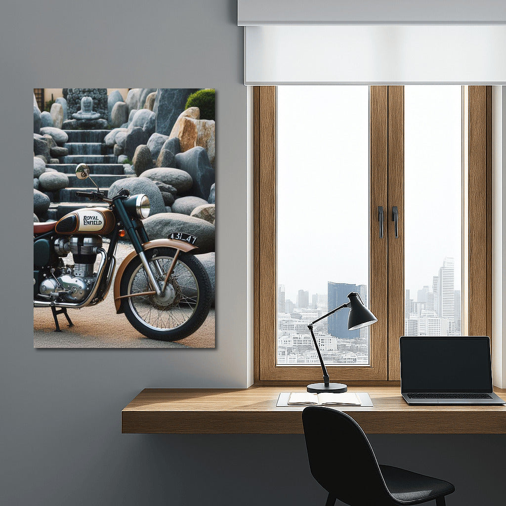 Royal Enfield: Vintage Motorcycle in Stone Garden