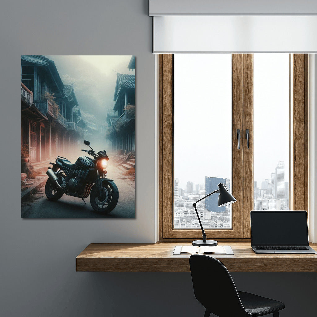 Suzuki in the Fog: Ghost Town and Motorcycle