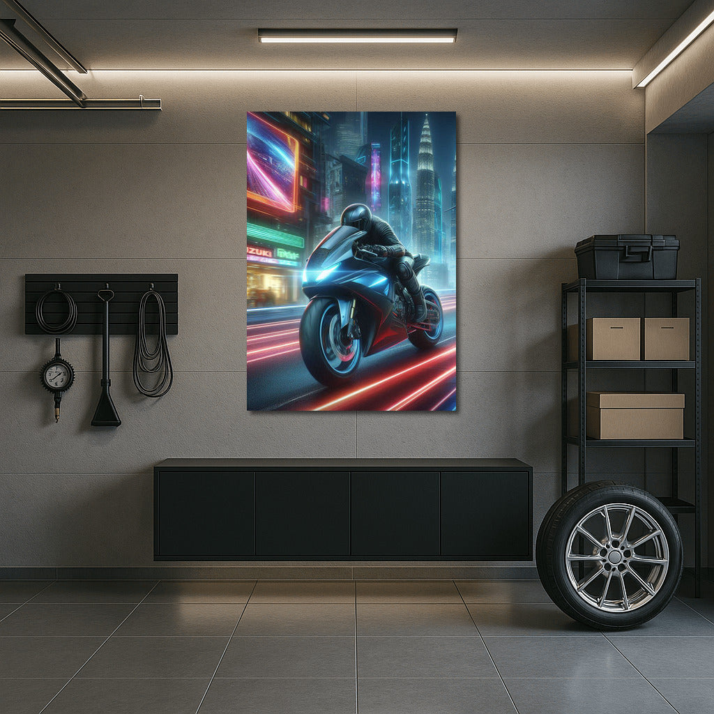 Future Speed: Suzuki Motorcycle in Futuristic City