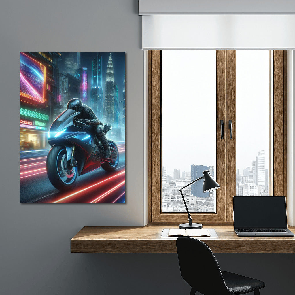 Future Speed: Suzuki Motorcycle in Futuristic City