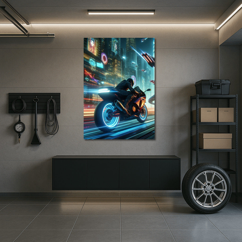 Light Vortex: Suzuki Motorcycle in Futuristic Metropolis