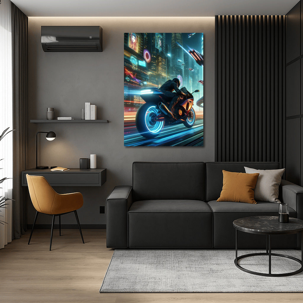 Light Vortex: Suzuki Motorcycle in Futuristic Metropolis