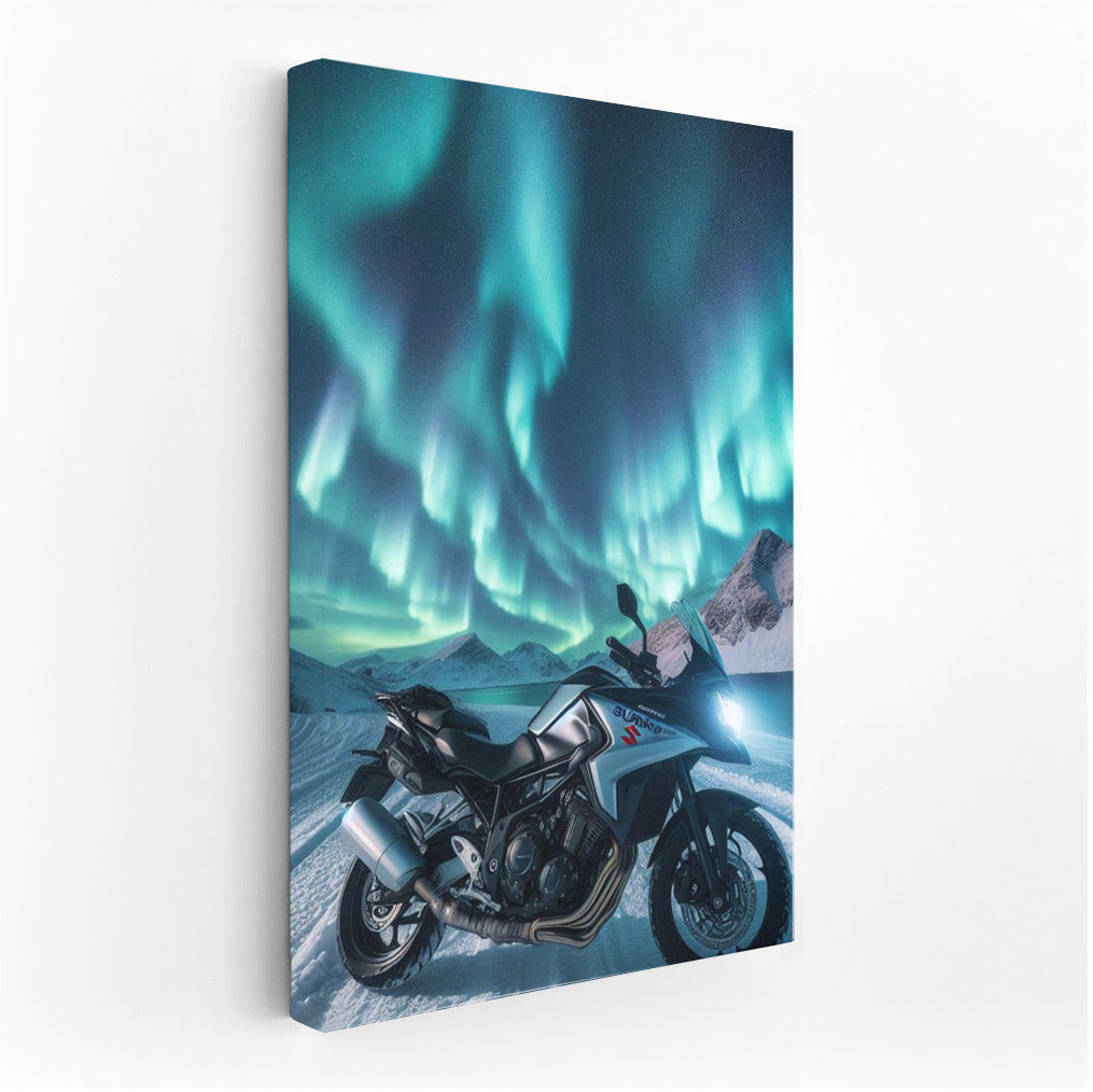Northern Lights and Suzuki Motorcycle: Daring Voyage