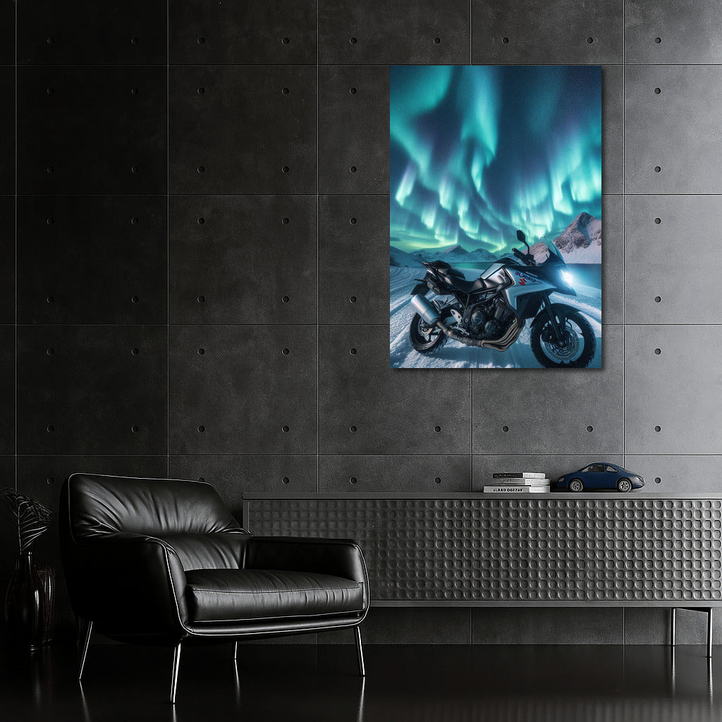 Northern Lights and Suzuki Motorcycle: Daring Voyage