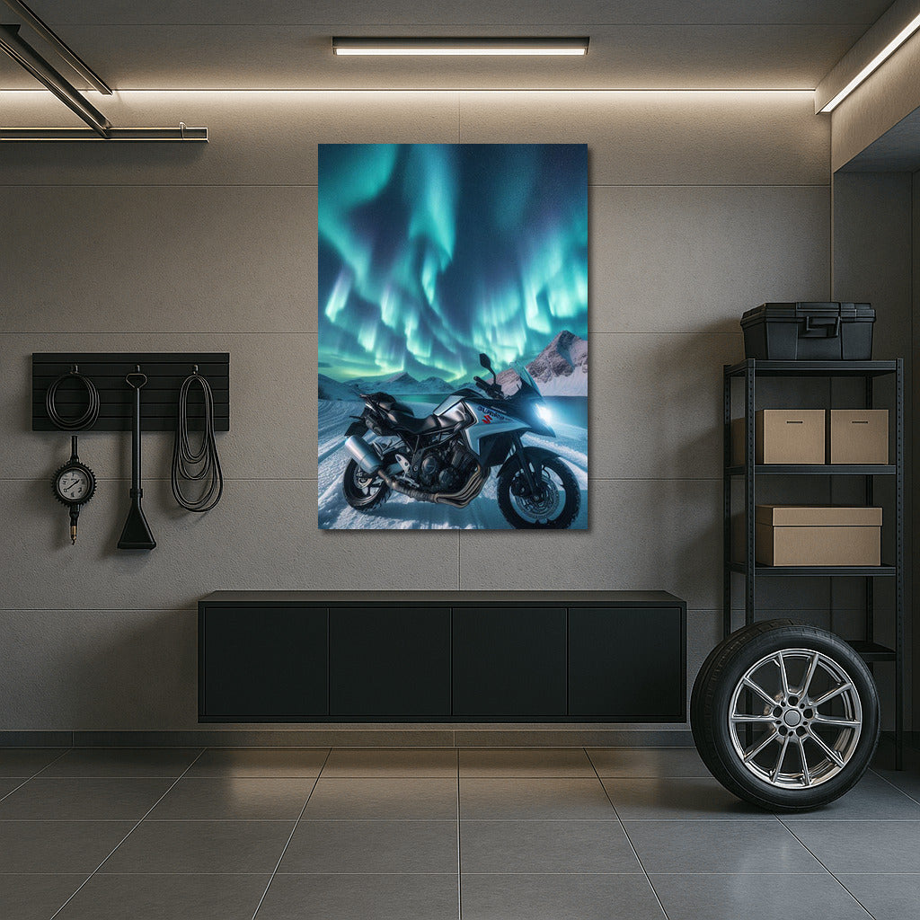 Northern Lights and Suzuki Motorcycle: Daring Voyage