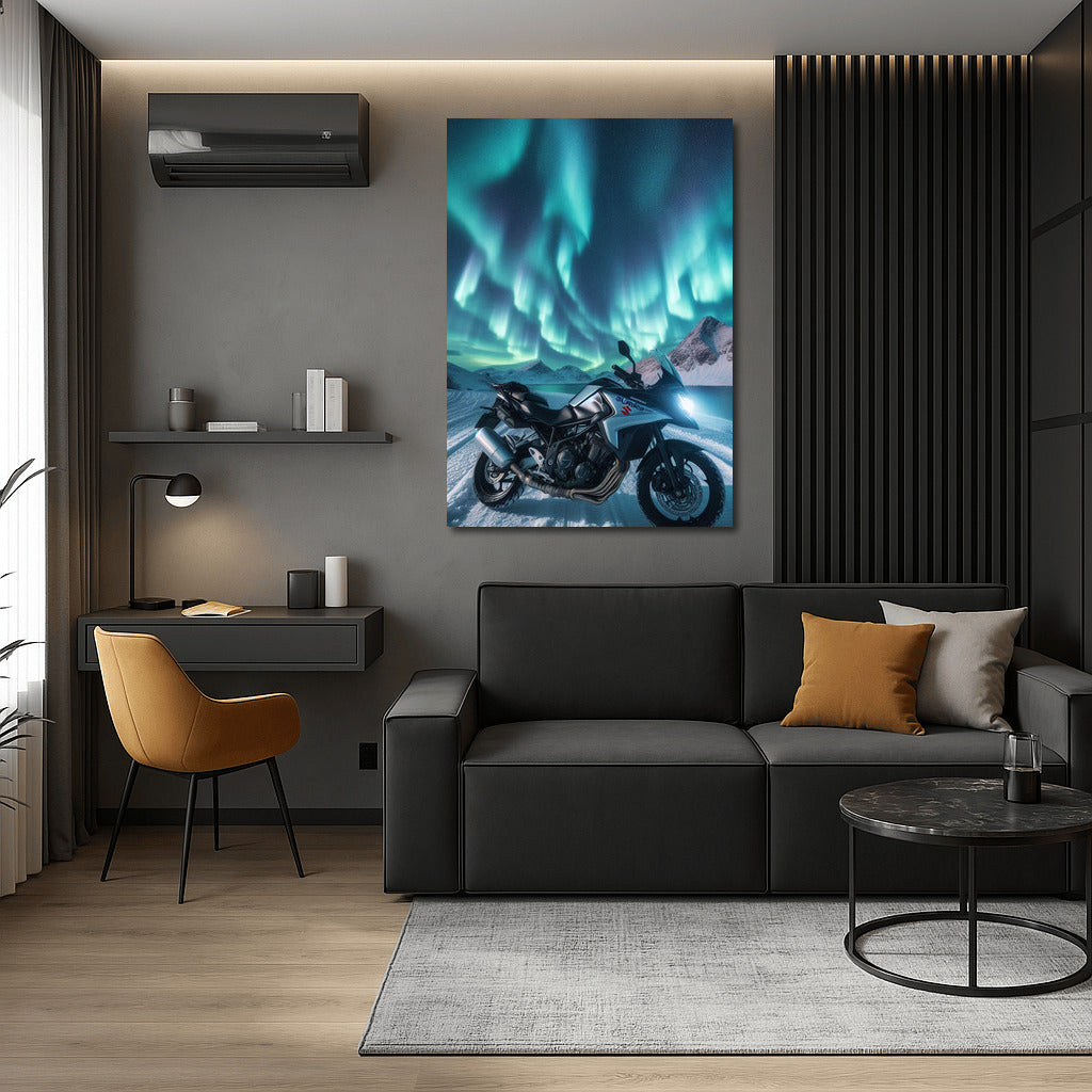 Northern Lights and Suzuki Motorcycle: Daring Voyage