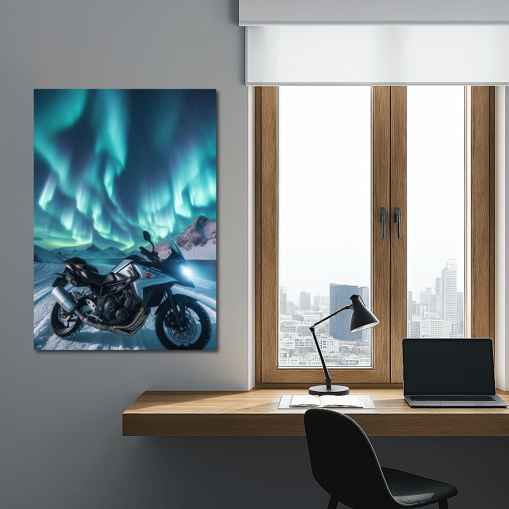 Northern Lights and Suzuki Motorcycle: Daring Voyage