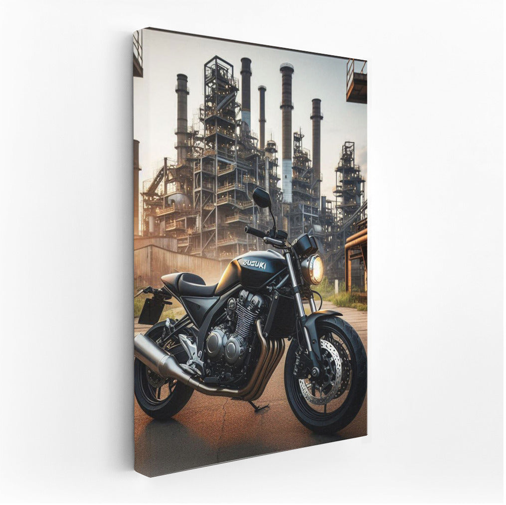 Freedom on Wheels: Suzuki Motorcycle in Industrial Landscape
