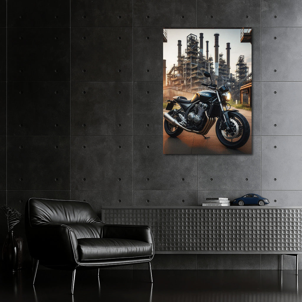 Freedom on Wheels: Suzuki Motorcycle in Industrial Landscape