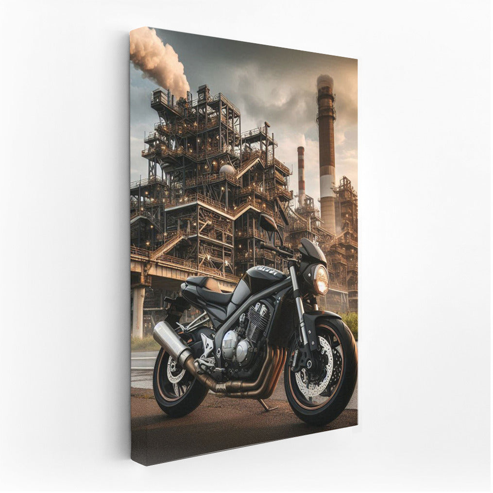 Power and Style: Suzuki Motorcycle Against Industrial Zone