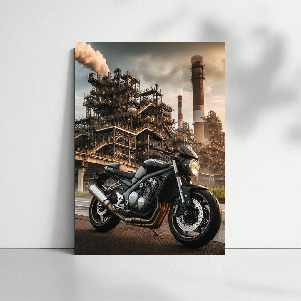 Power and Style: Suzuki Motorcycle Against Industrial Zone