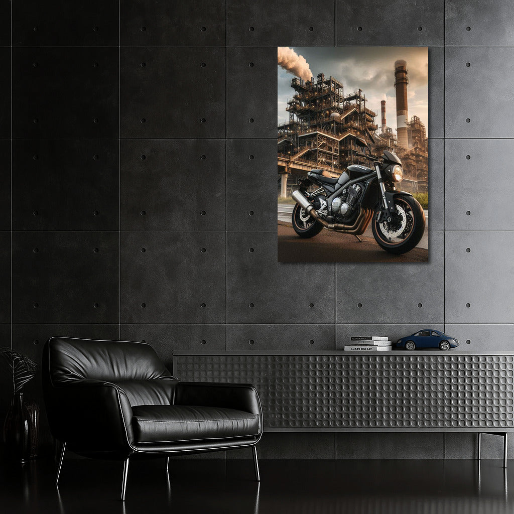 Power and Style: Suzuki Motorcycle Against Industrial Zone