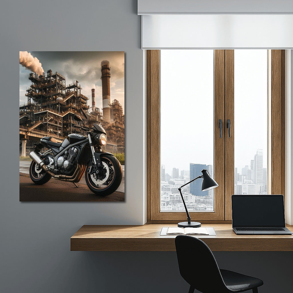 Power and Style: Suzuki Motorcycle Against Industrial Zone