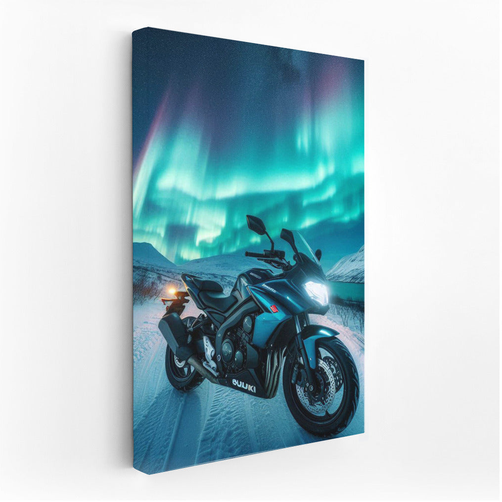Northern Lights and Suzuki Motorcycle: Symphony of Speed and Light