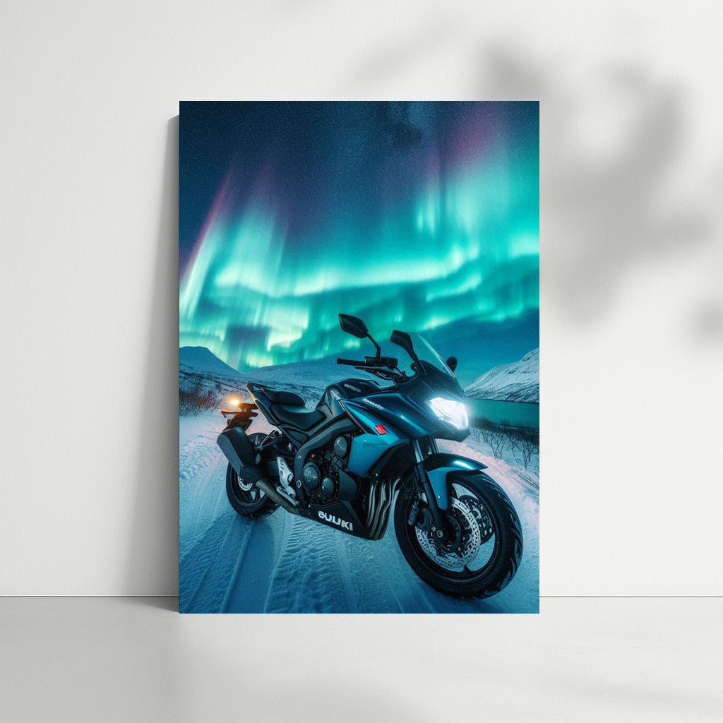 Northern Lights and Suzuki Motorcycle: Symphony of Speed and Light