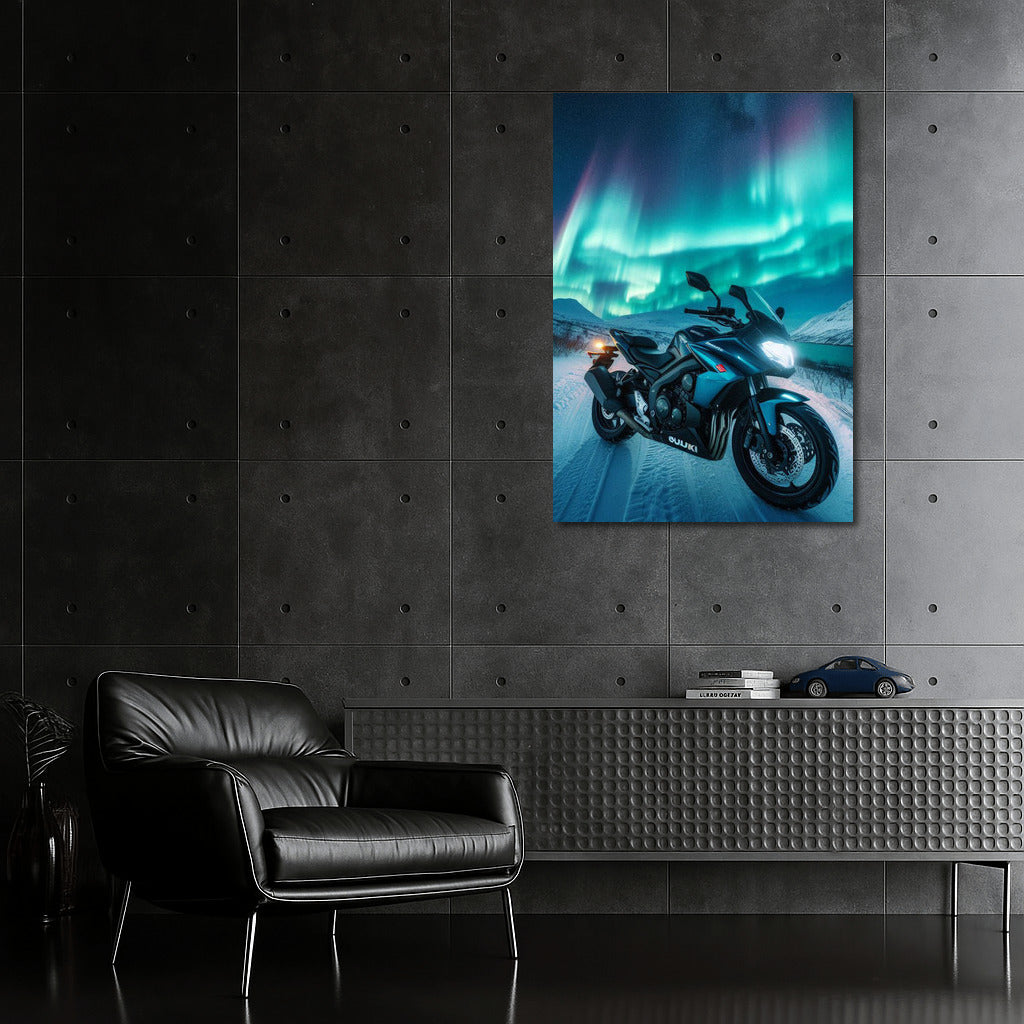 Northern Lights and Suzuki Motorcycle: Symphony of Speed and Light