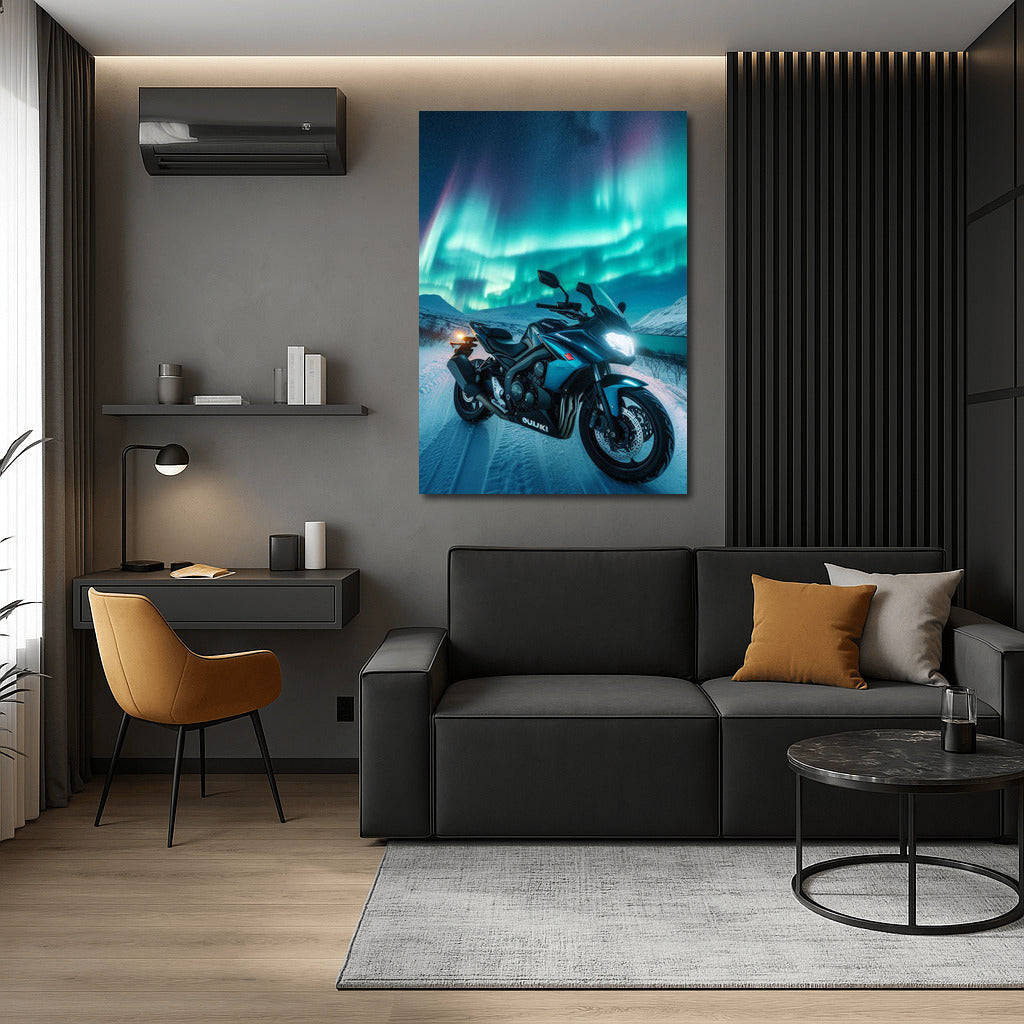 Northern Lights and Suzuki Motorcycle: Symphony of Speed and Light