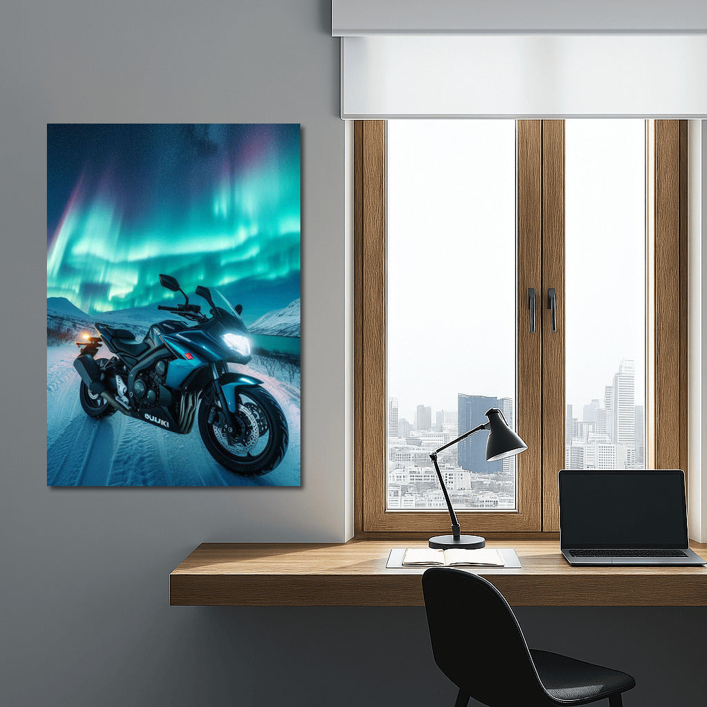 Northern Lights and Suzuki Motorcycle: Symphony of Speed and Light