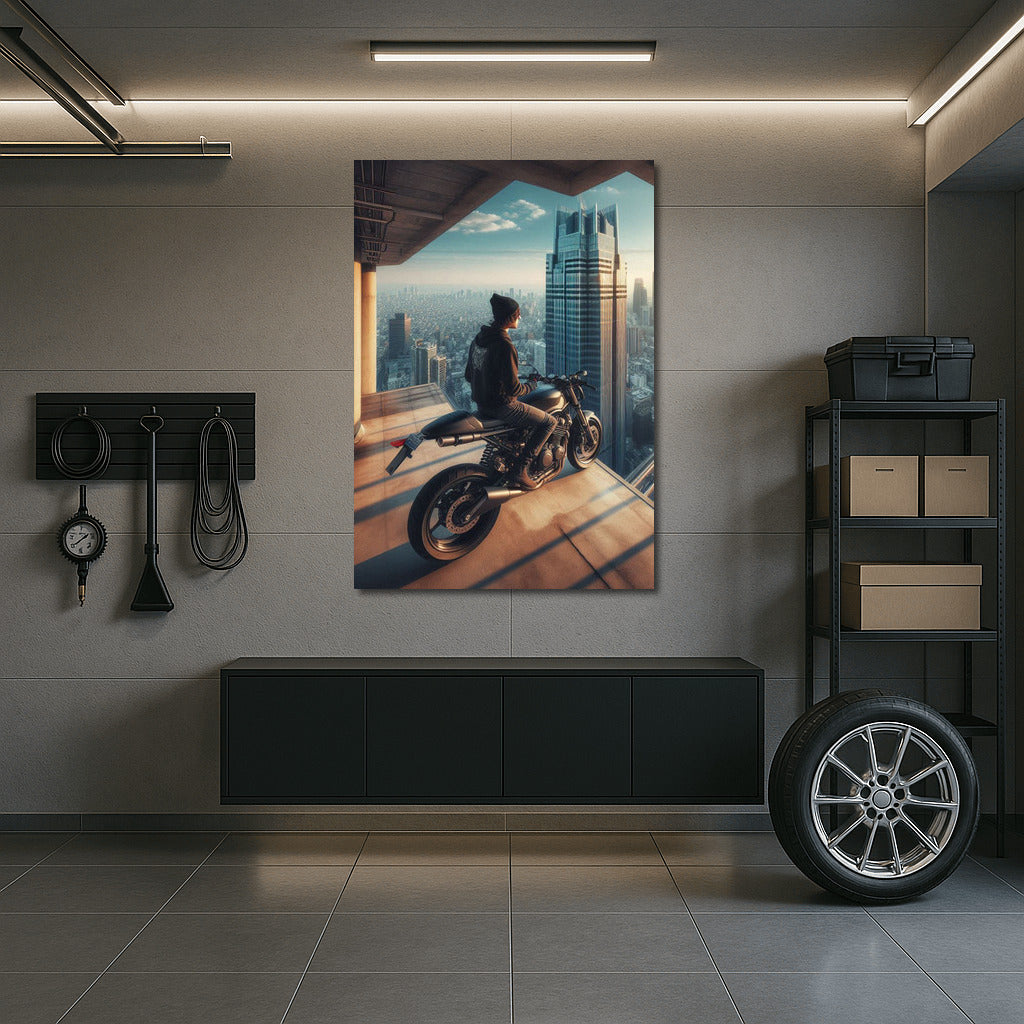 Freedom on Top: Suzuki Motorcycle on the Roof of a Skyscraper