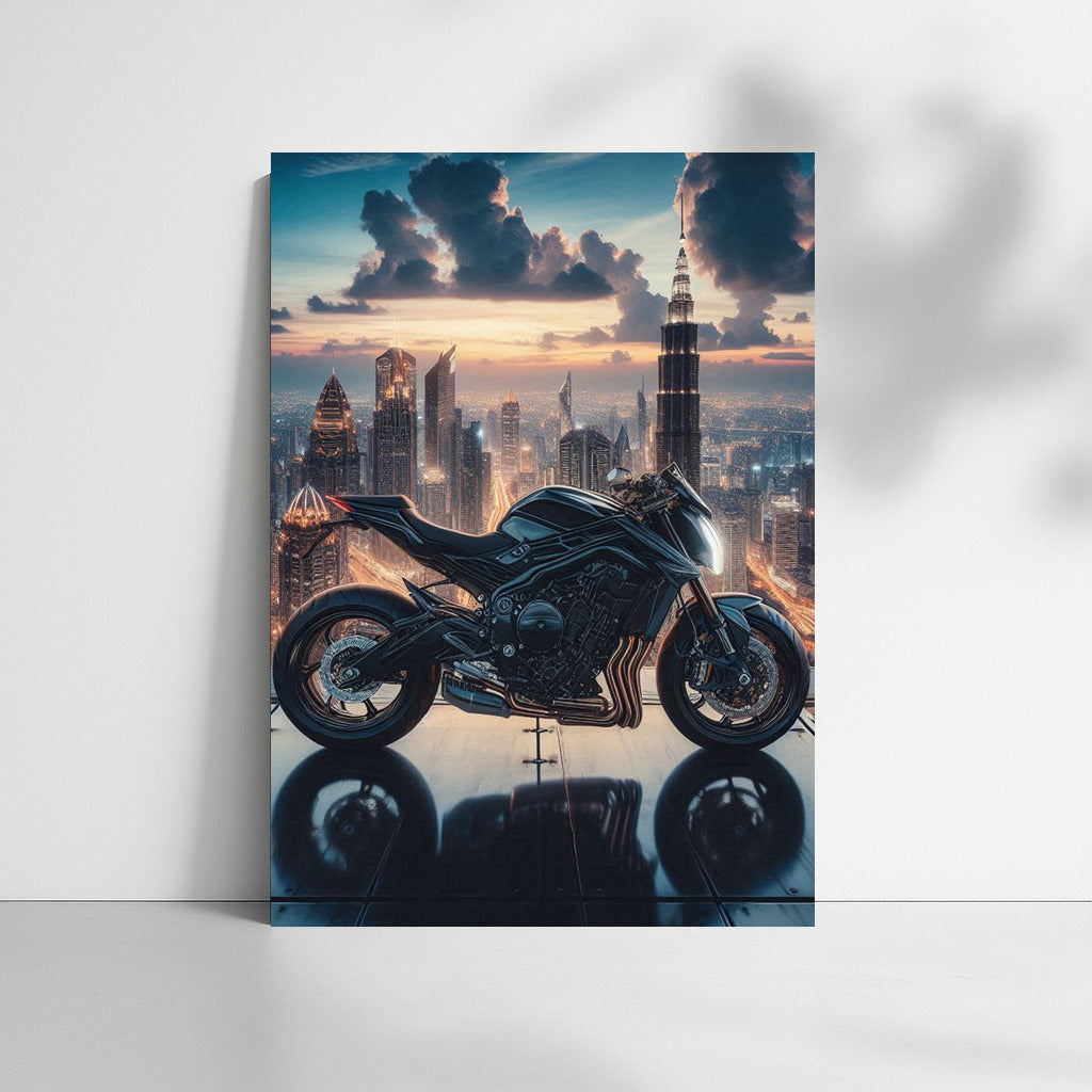 Suzuki on Top: Motorcycle in the Skyscraper Glow