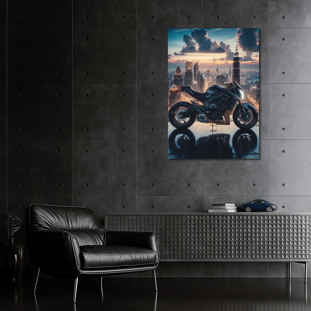 Suzuki on Top: Motorcycle in the Skyscraper Glow