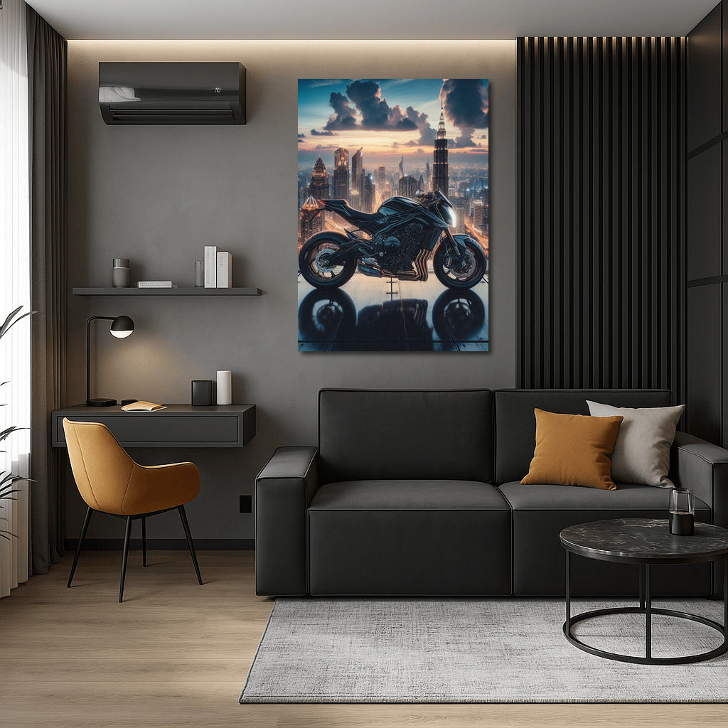 Suzuki on Top: Motorcycle in the Skyscraper Glow