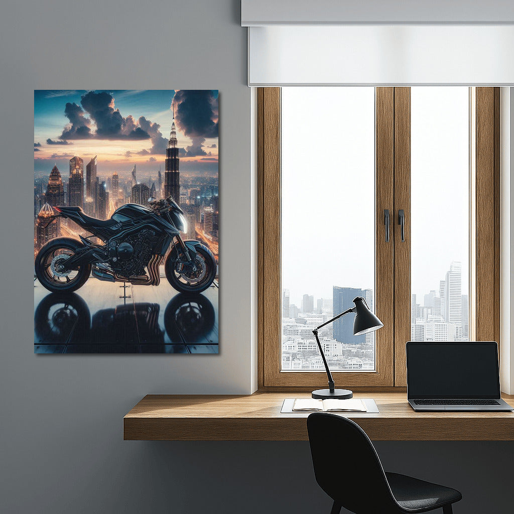 Suzuki on Top: Motorcycle in the Skyscraper Glow