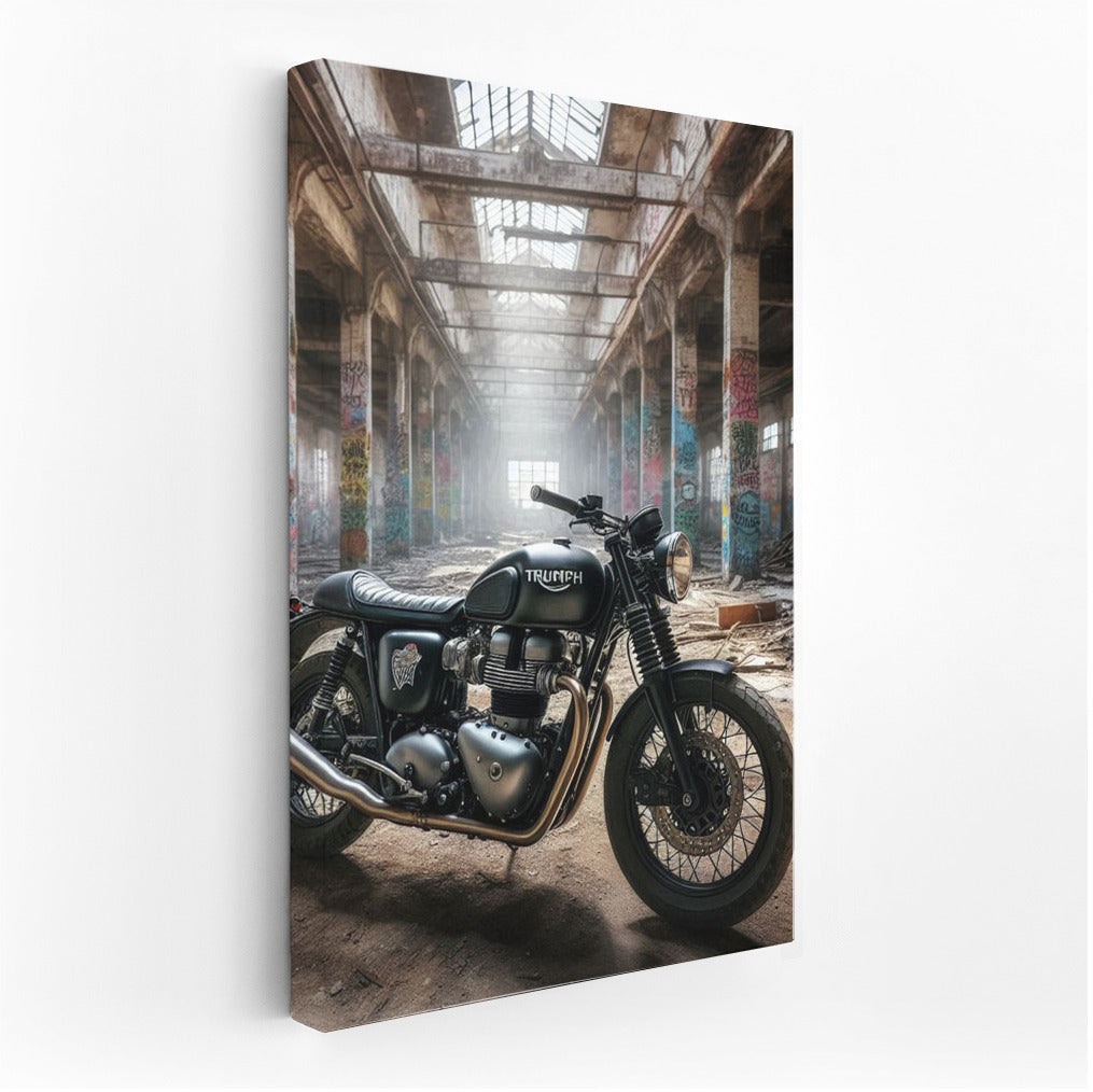 Triumph in Forgotten Warehouse: Retro Motorcycle in Industrial Style