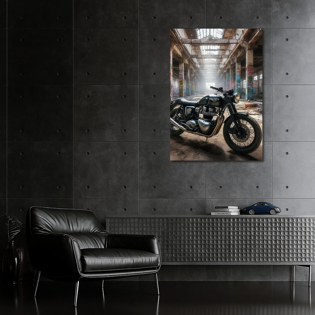 Triumph in Forgotten Warehouse: Retro Motorcycle in Industrial Style