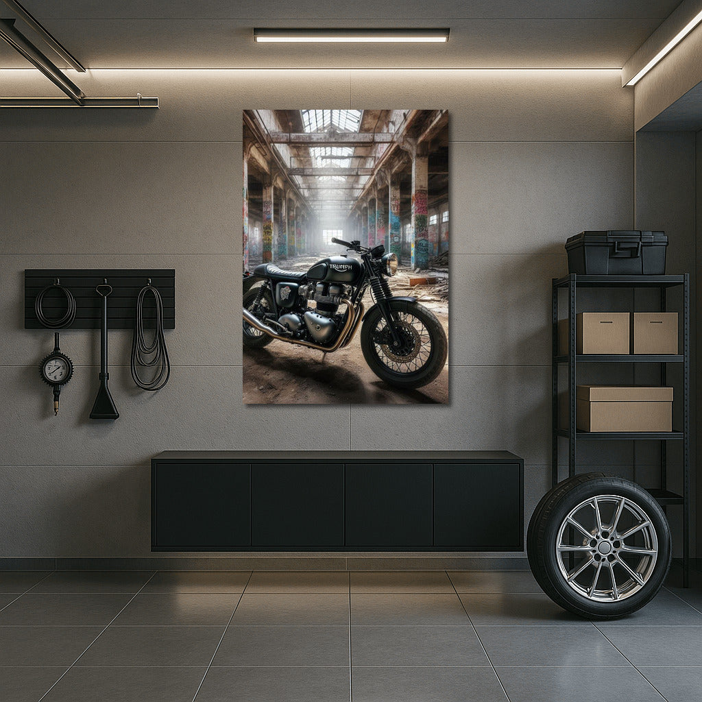 Triumph in Forgotten Warehouse: Retro Motorcycle in Industrial Style