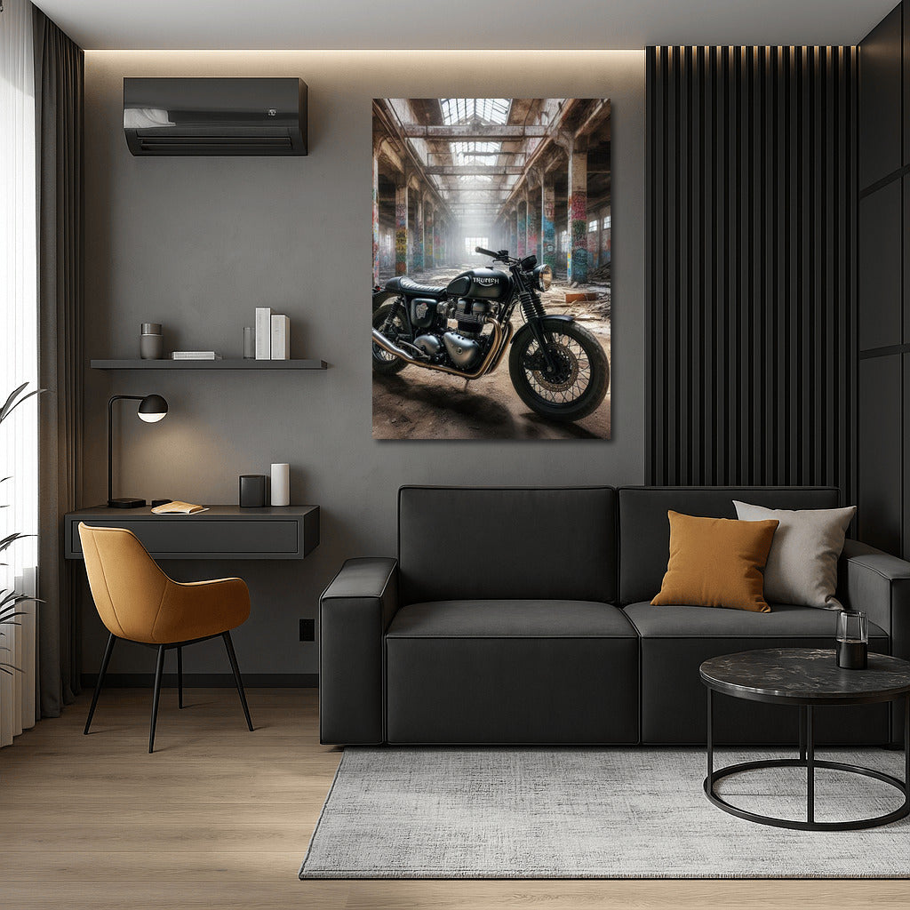 Triumph in Forgotten Warehouse: Retro Motorcycle in Industrial Style